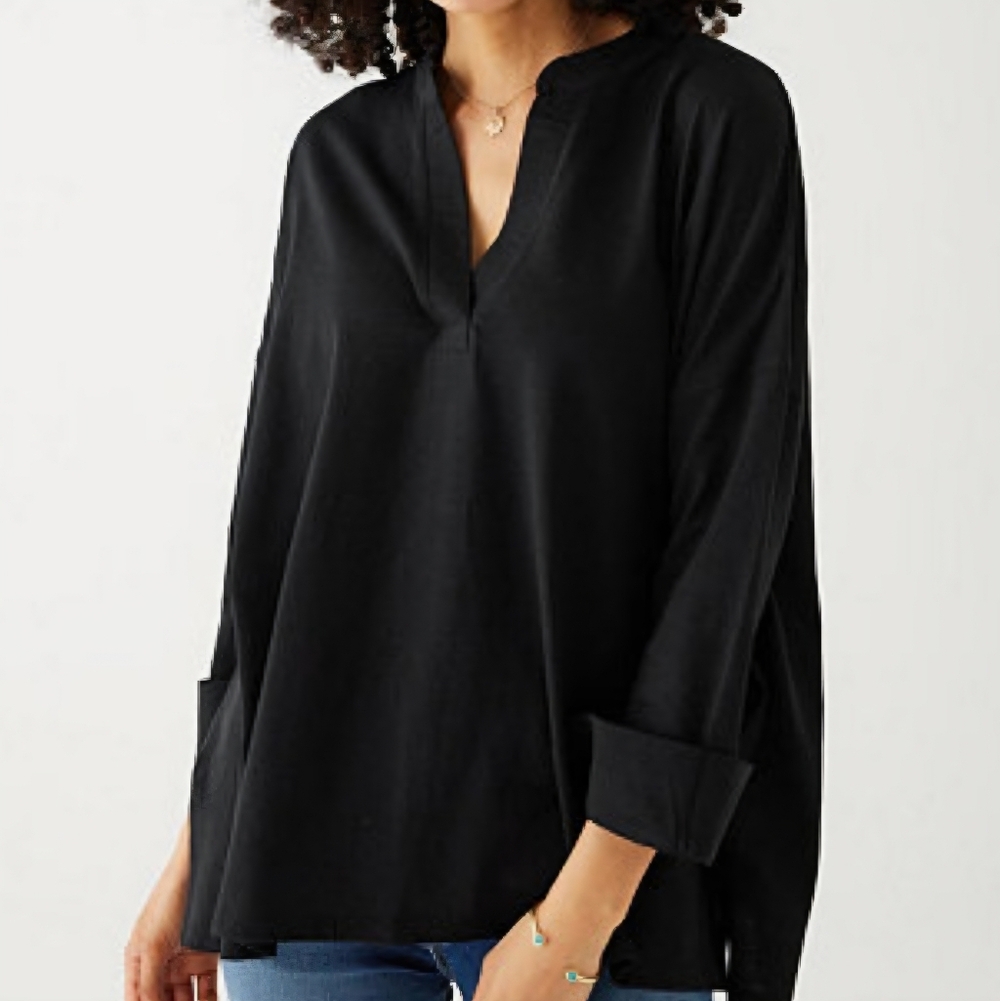 MERSEA NWT Amelia Cuff Tee Black Slub Cotton Vneck Minimalist Blouse Women's OS - Picture 3 of 14